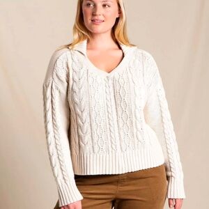 Toad & Co Bianca cream cable organic cotton Johnny collar sweater